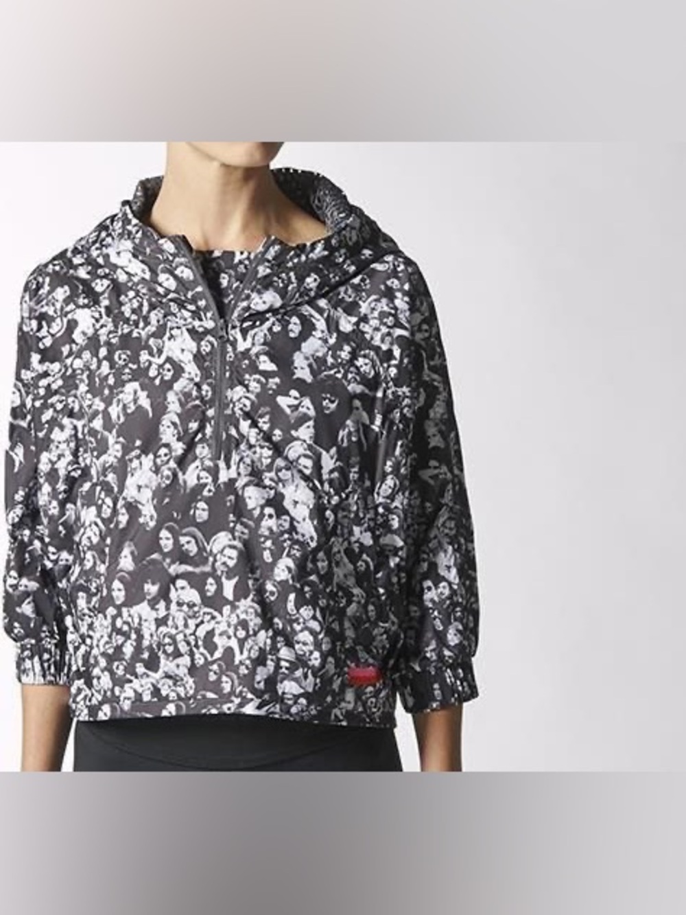 adidas Black & White Printed Hooded Pullover Top